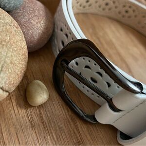 White Perforated Belt with Black Buckle